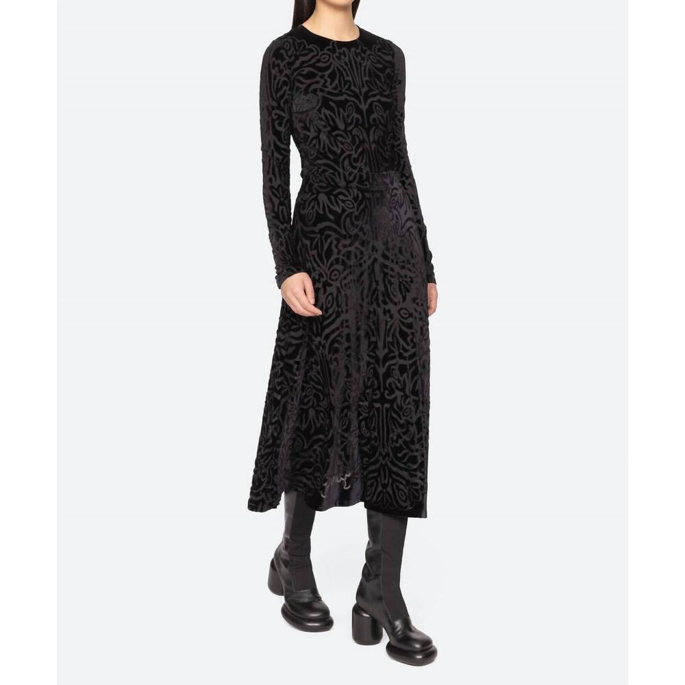 NEW SEA julie velvet midi skirt in black